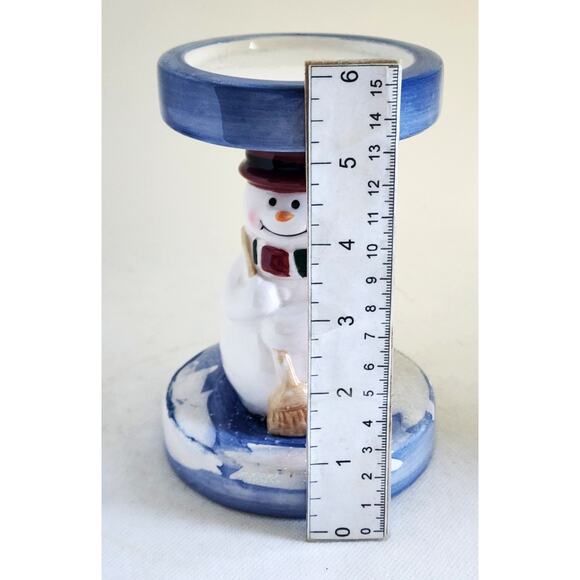 CANDLE HOLDER-HOME INTERIORS-Pillar Candle-Snowman-Sparkle-Holiday-Ceramic - Picture 7 of 9